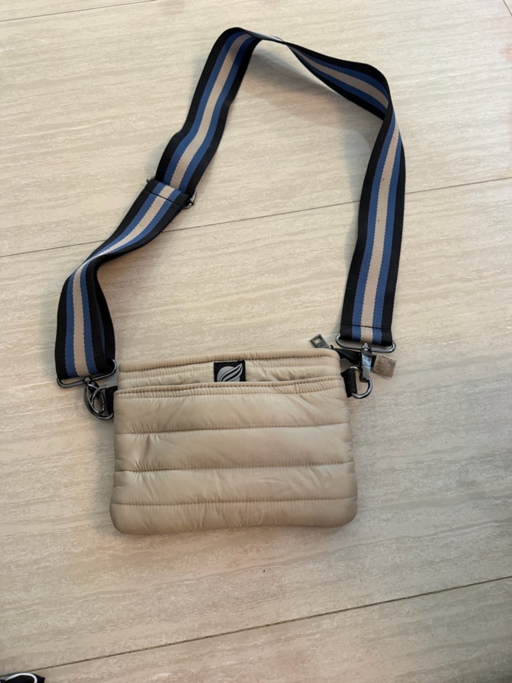 THINK ROYLN Beige Quilted Crossbody with Striped Strap